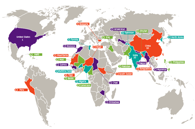 world map with countries marked